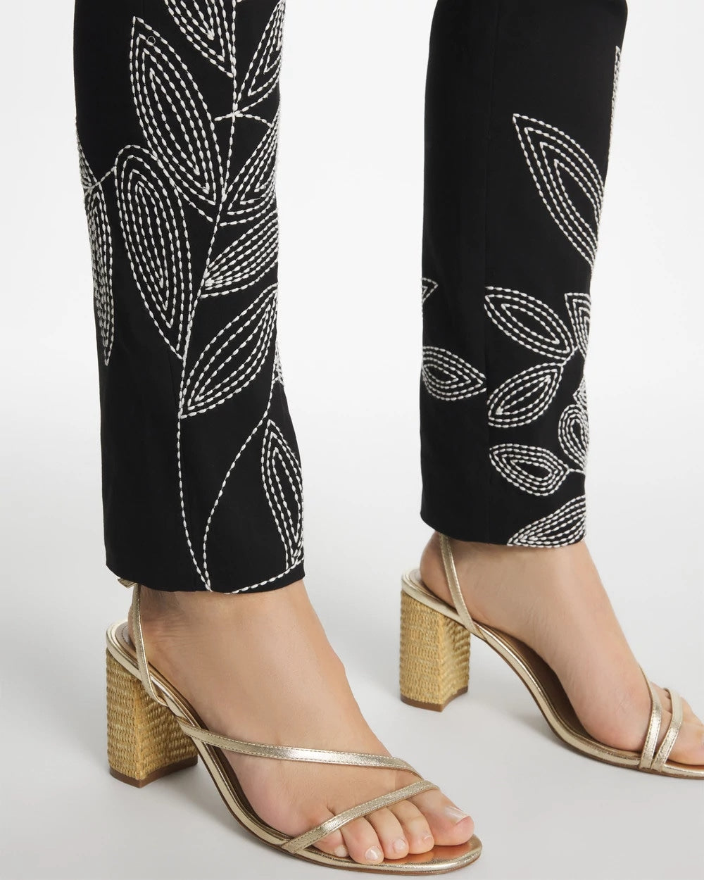 Chico's Popular - Floral Soutache Brigitte™ Slim Pull-On Ankle Pants Black