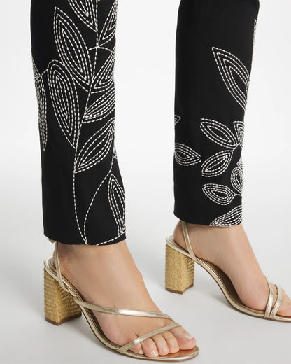 Chico's Popular - Floral Soutache Brigitte™ Slim Pull-On Ankle Pants Black
