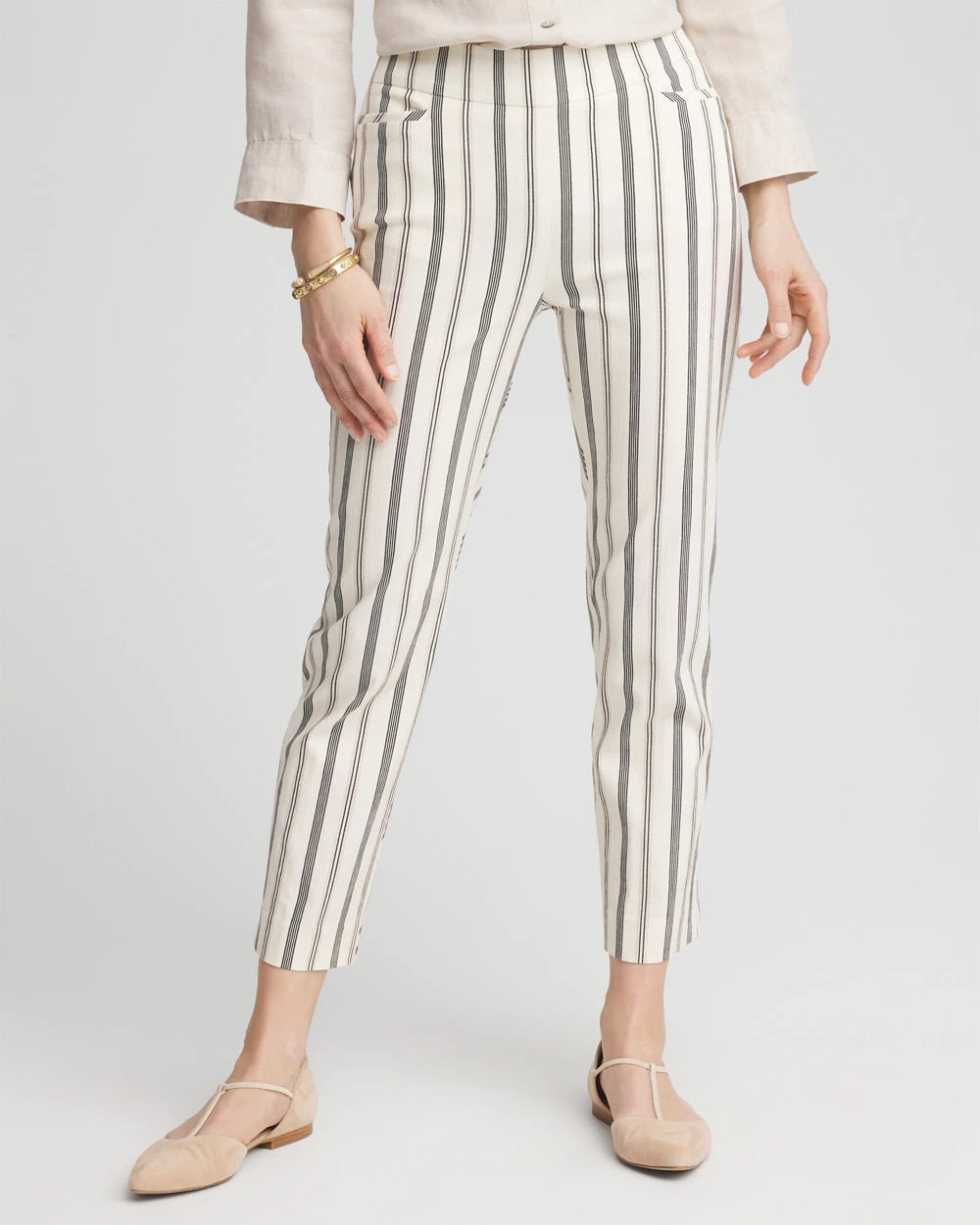 Chico's Signature - Brigitte™ Slub Striped Cropped Pants Ecru