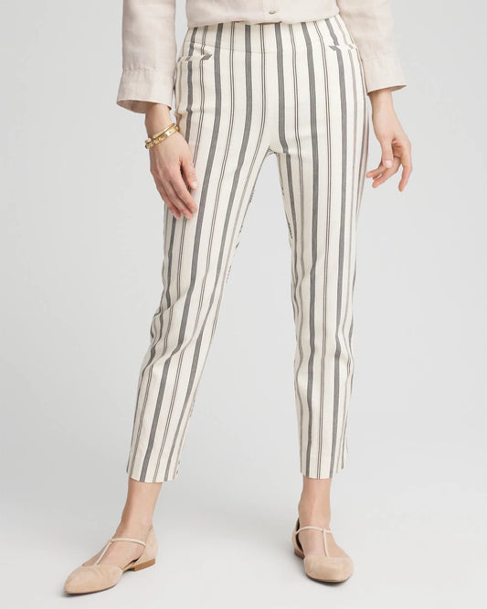 Chico's Signature - Brigitte™ Slub Striped Cropped Pants Ecru