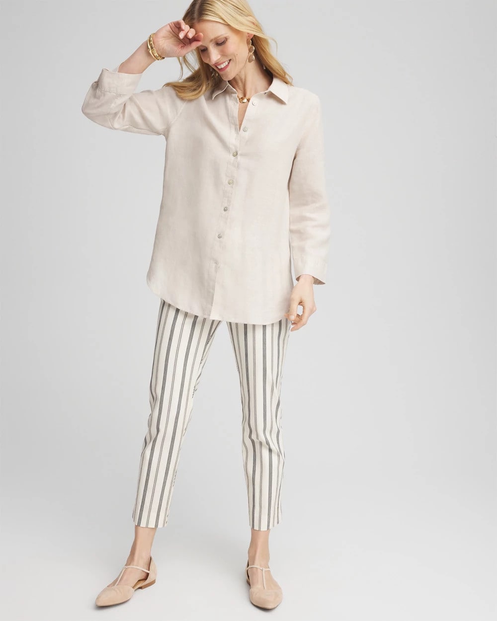 Chico's Signature - Brigitte™ Slub Striped Cropped Pants Ecru
