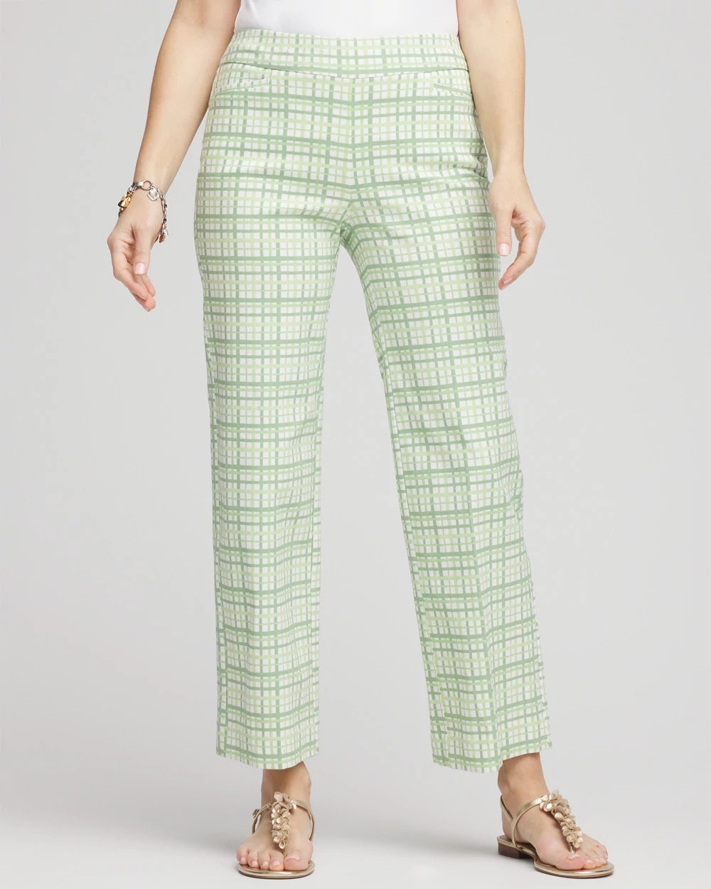 Chico's New - Brigitte™ Wide Leg Plaid Cropped Pants Moroccan Mint