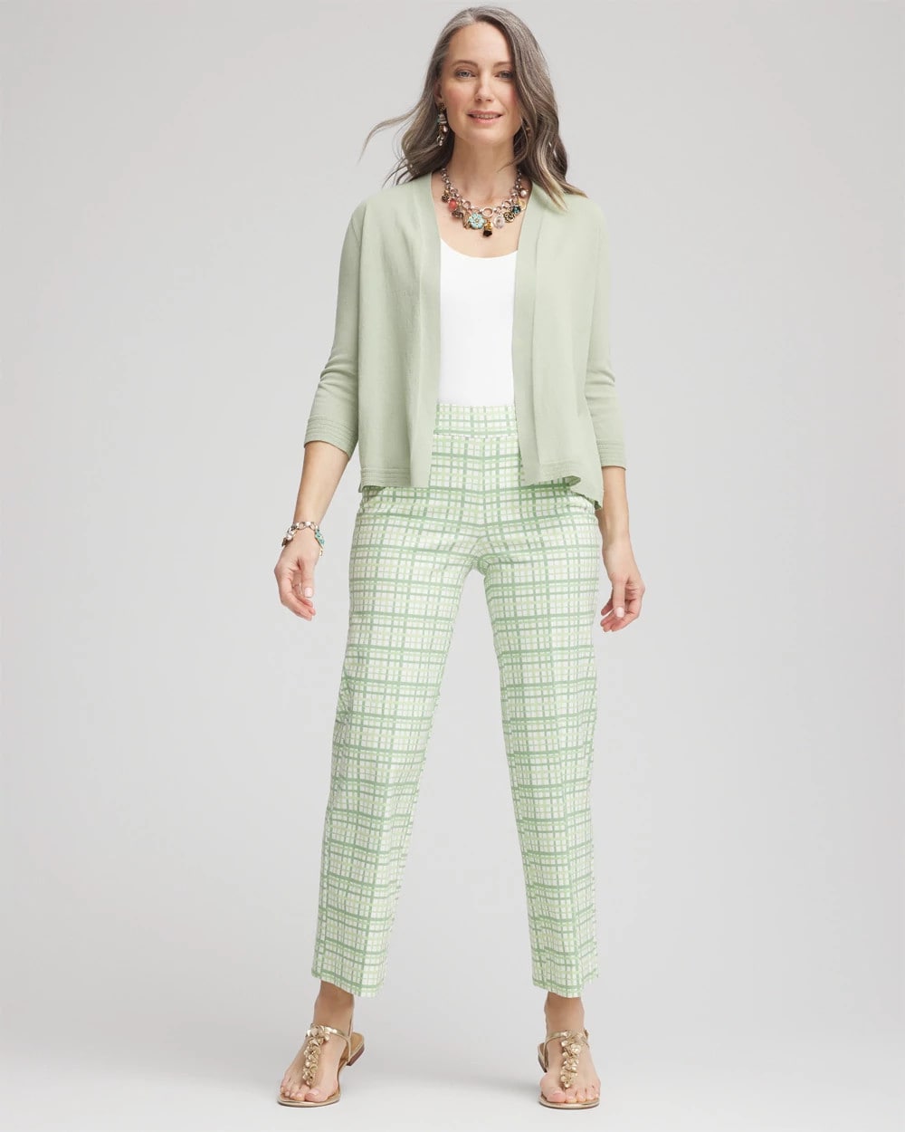 Chico's New - Brigitte™ Wide Leg Plaid Cropped Pants Moroccan Mint