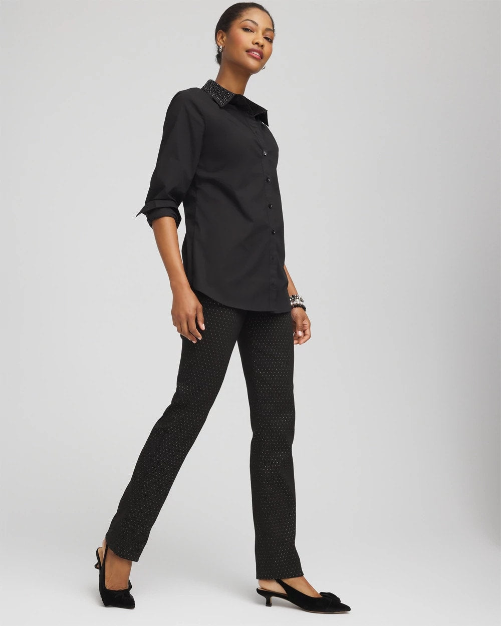 Chico's Popular - Brigitte™ Slim Full-Length Jacquard Pants Black