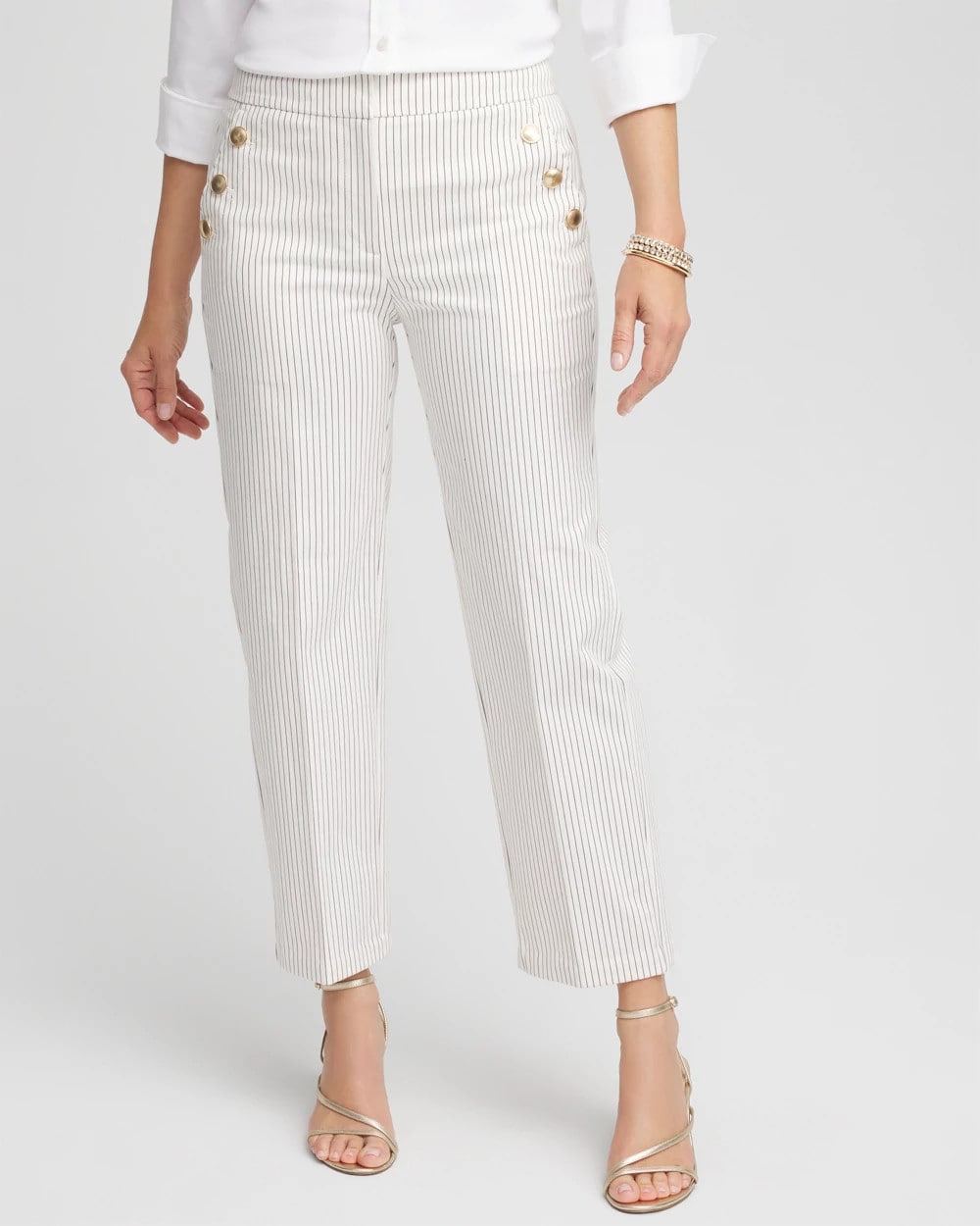 Chico's Featured - Emme Striped Sailor Straight Crops Ecru