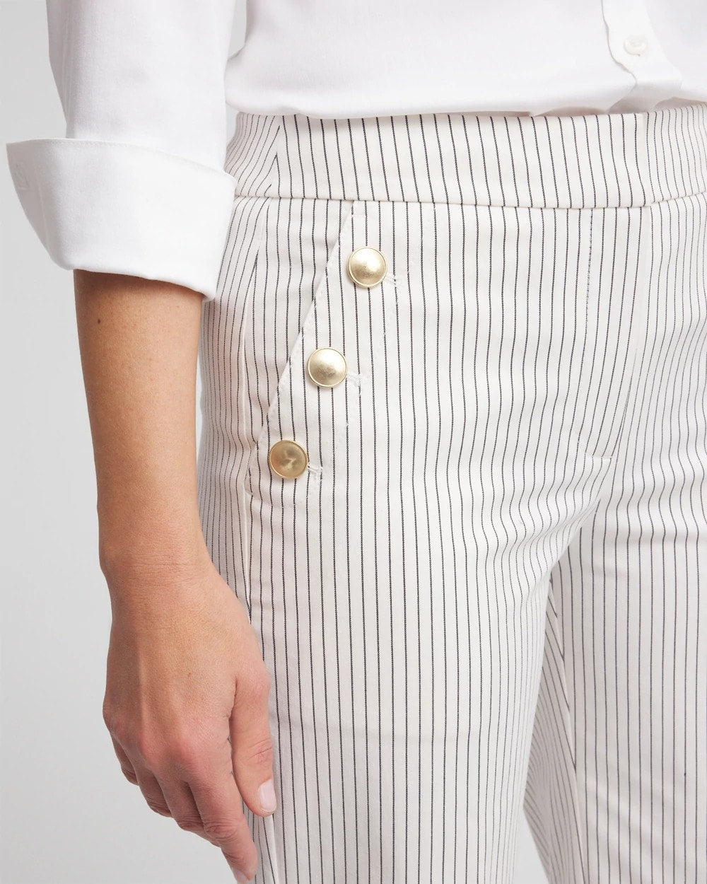Chico's Featured - Emme Striped Sailor Straight Crops Ecru