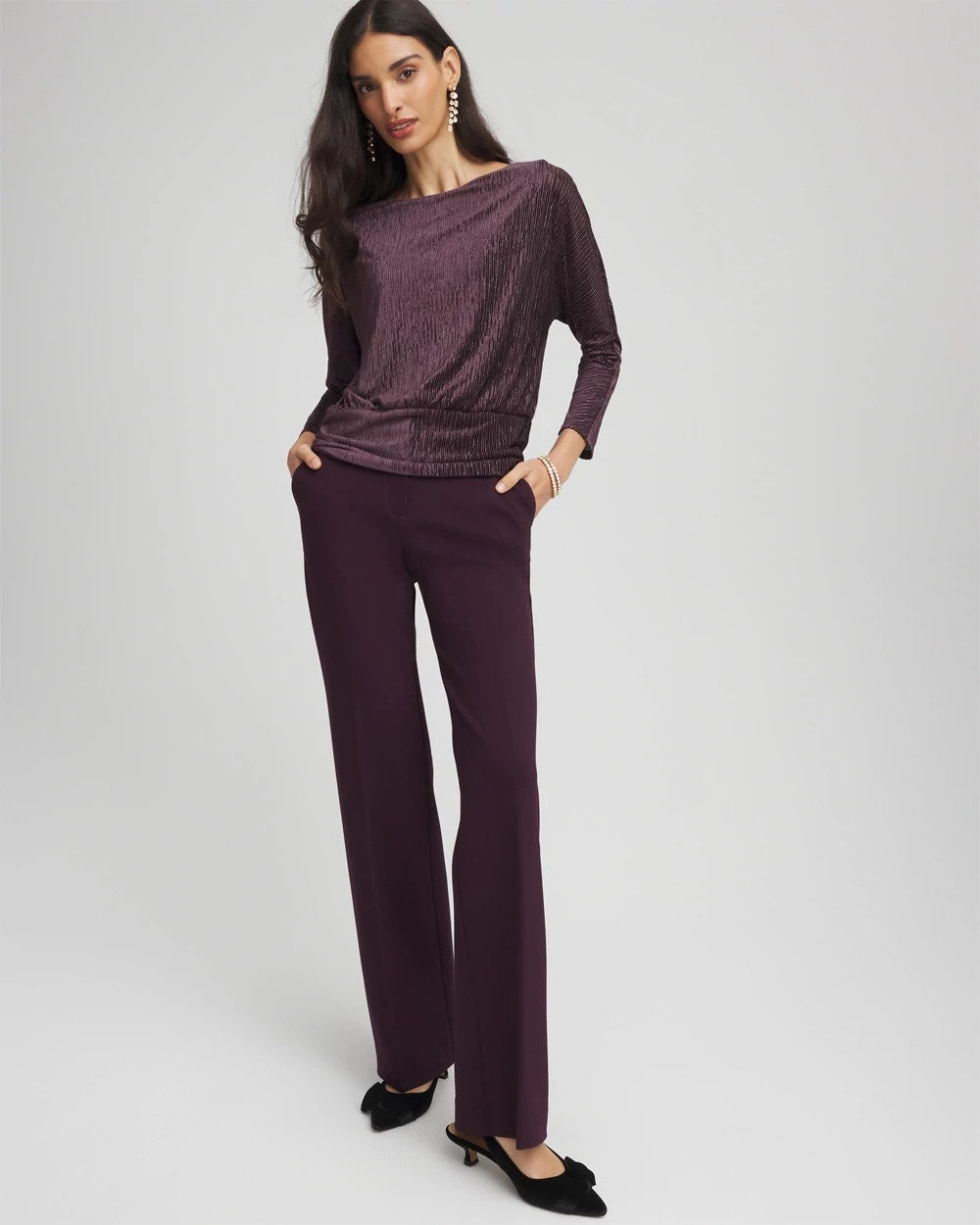 Chico's Featured - Emme Wide-Leg Trouser Ponte Pants Night Bloom