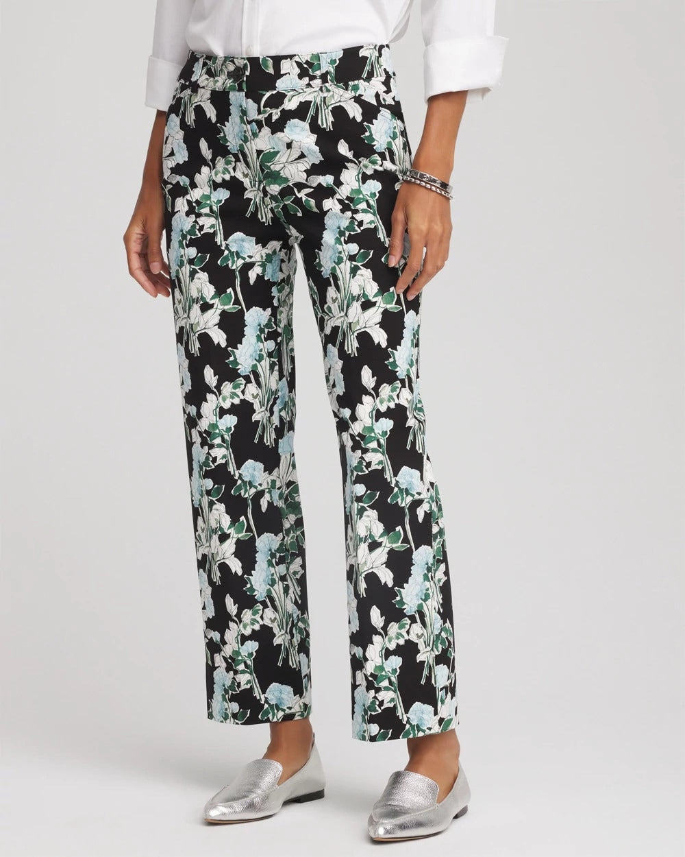 Chico's Trusted - Floral Emme Straight Ankle Pants Black