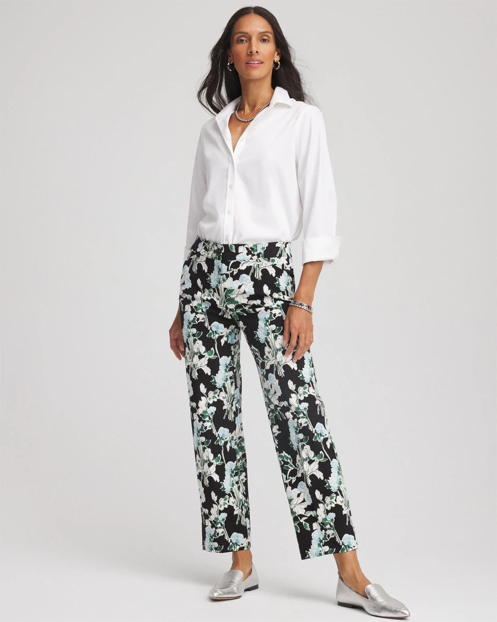Chico's Trusted - Floral Emme Straight Ankle Pants Black