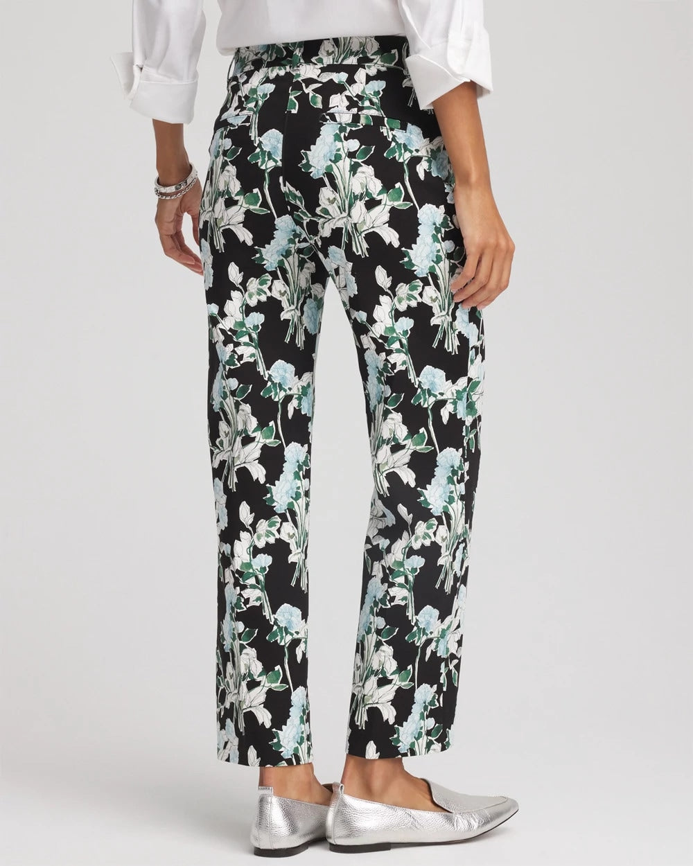 Chico's Trusted - Floral Emme Straight Ankle Pants Black