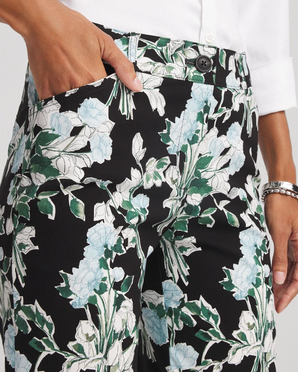 Chico's Trusted - Floral Emme Straight Ankle Pants Black