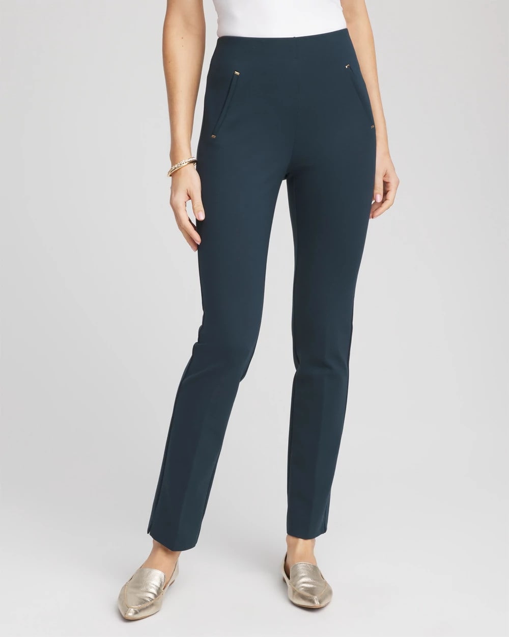 Chico's Essential - Juliet Slim Trim Detail Ankle Pants Teal Shadow