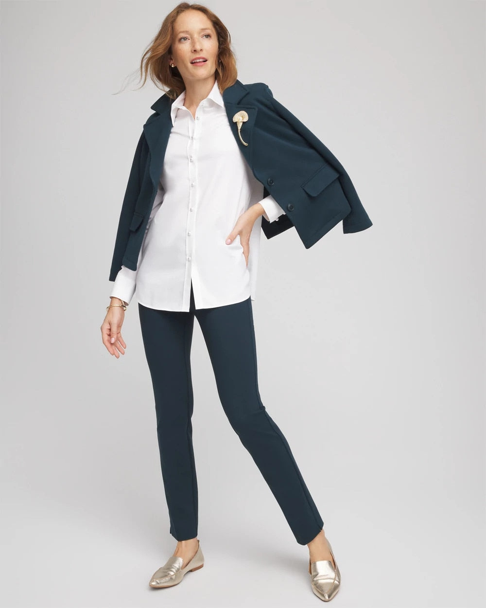 Chico's Essential - Juliet Slim Trim Detail Ankle Pants Teal Shadow