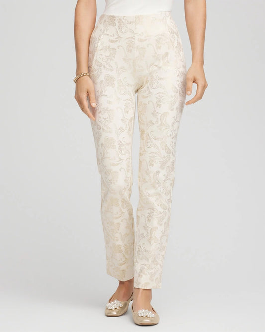 Chico's Customer Favorite - Juliet Golden Foiled Slim Ankle Pants English Cream