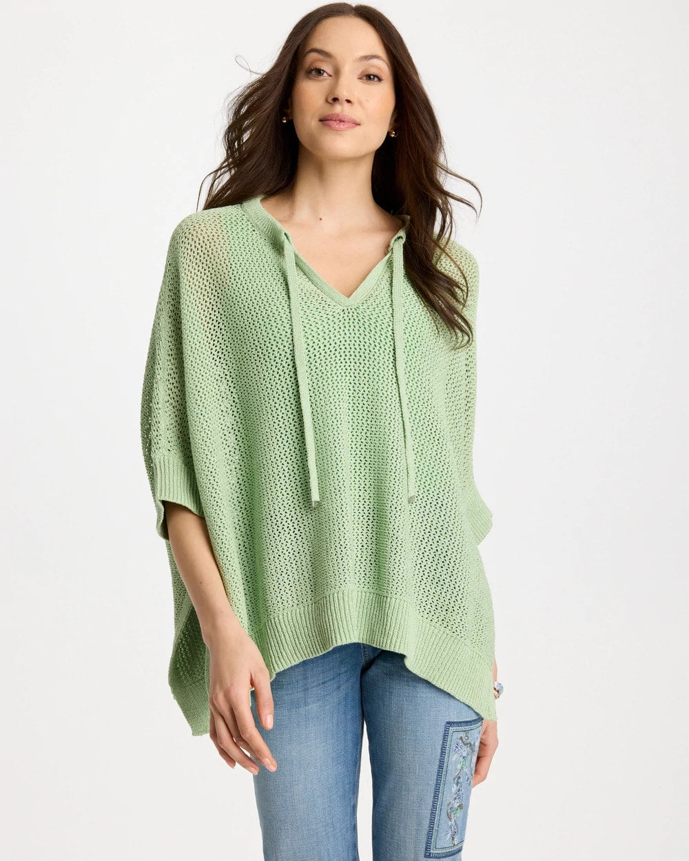 Chico's Sale - Avocado Artistry Open Knit Poncho Avocado Artistry