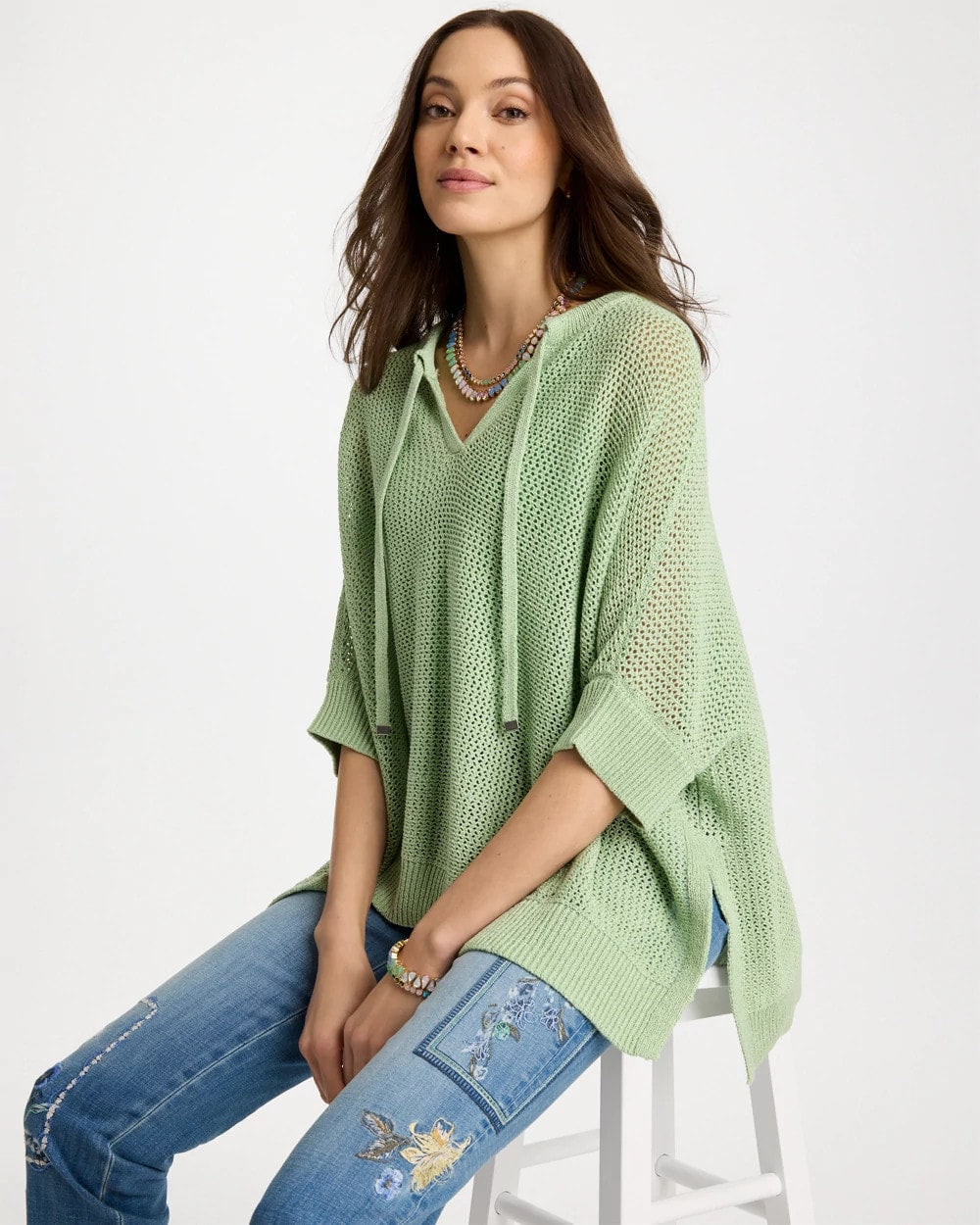 Chico's Sale - Avocado Artistry Open Knit Poncho Avocado Artistry