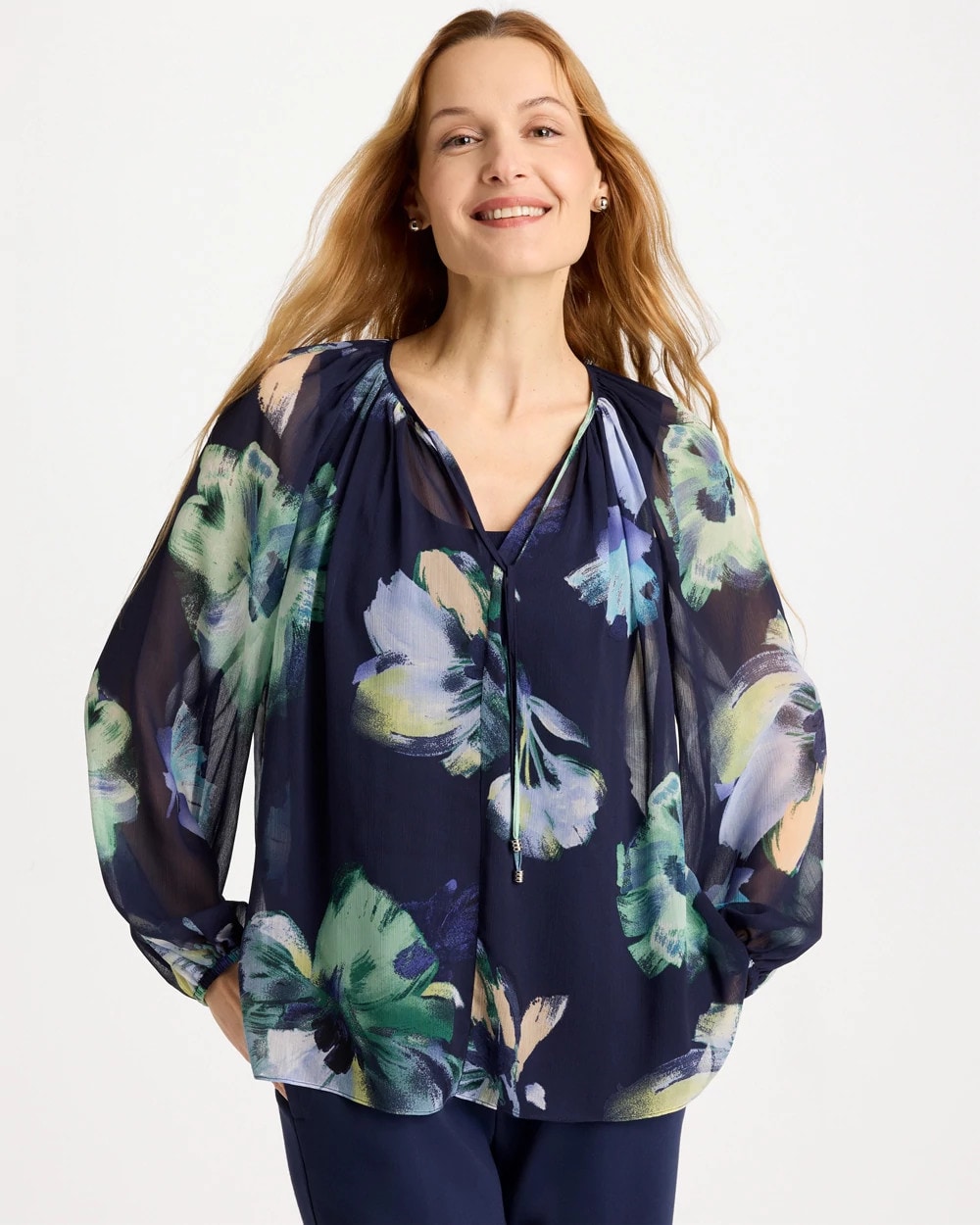 Chico's Latest - Crinkle Chiffon Tie-Front Blouse Passport Blue