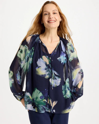 Chico's Latest - Crinkle Chiffon Tie-Front Blouse Passport Blue