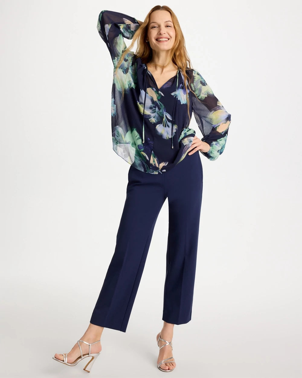 Chico's Latest - Crinkle Chiffon Tie-Front Blouse Passport Blue