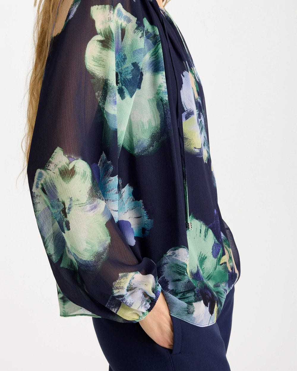 Chico's Latest - Crinkle Chiffon Tie-Front Blouse Passport Blue