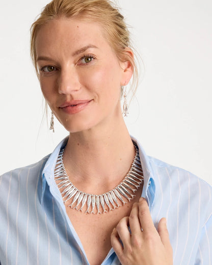 Chico's New - Silvertone Fish Collar Necklace Silver