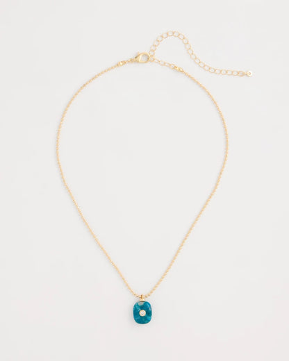 Chico's Essential - Genuine Jade Stone Pendant Necklace Teal