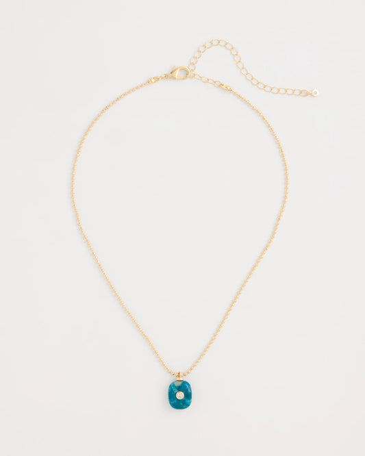 Chico's Essential - Genuine Jade Stone Pendant Necklace Teal