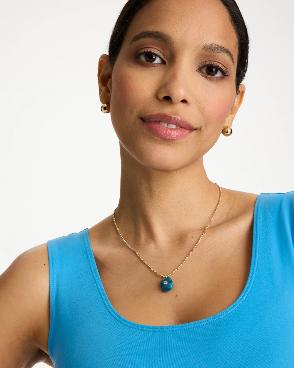 Chico's Essential - Genuine Jade Stone Pendant Necklace Teal