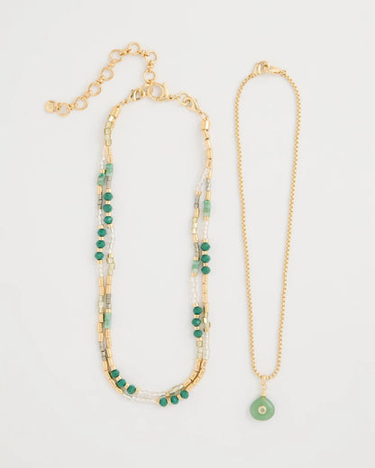 Chico's Premium - Aventurine Stone Pendant Necklace Green