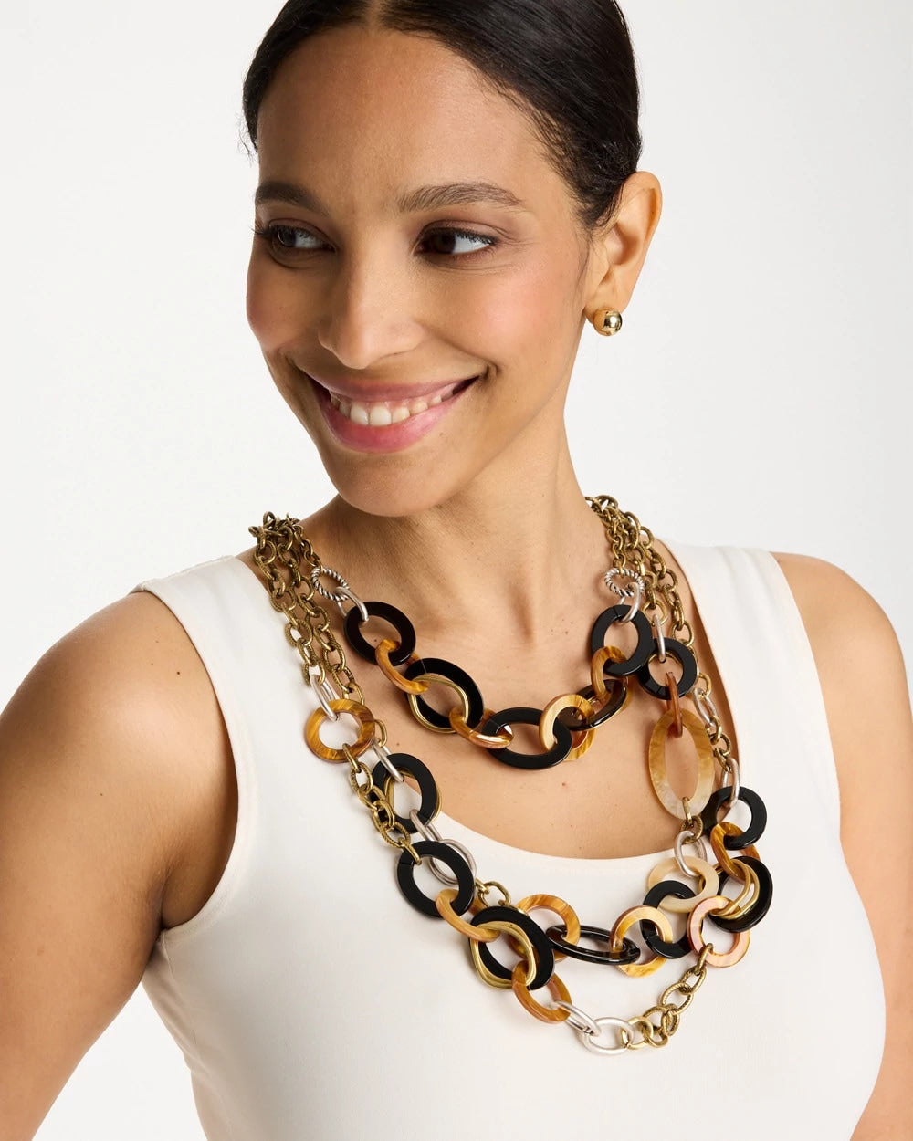 Chico's Smart Buy - Triple Strand Convertible Resin Necklace Neutral