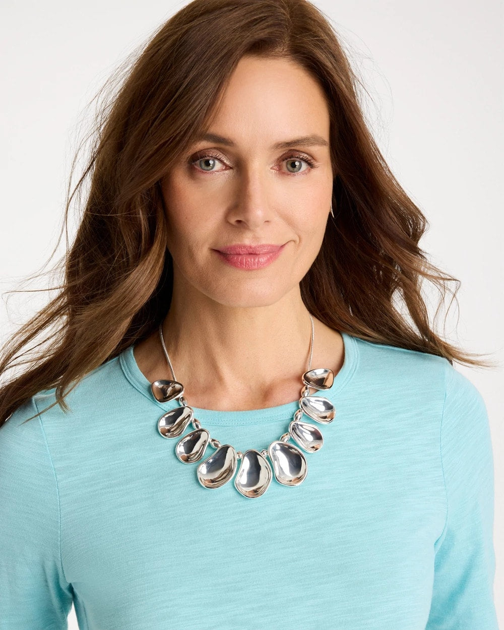 Chico's Customer Favorite - Shiny Silvertone Bib Necklace Silver