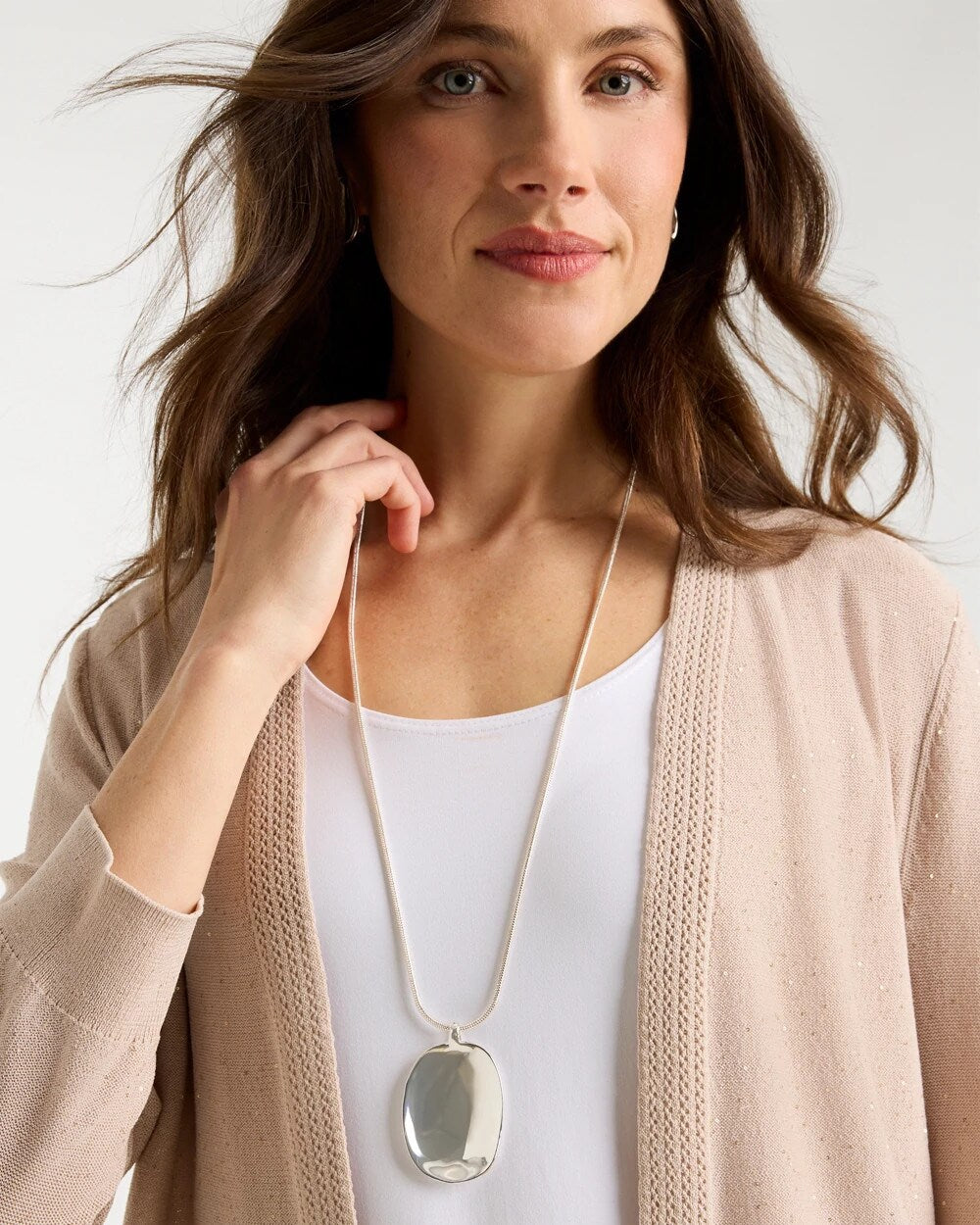 Chico's Special Offer - Adjustable Silvertone Pendant Necklace Silver