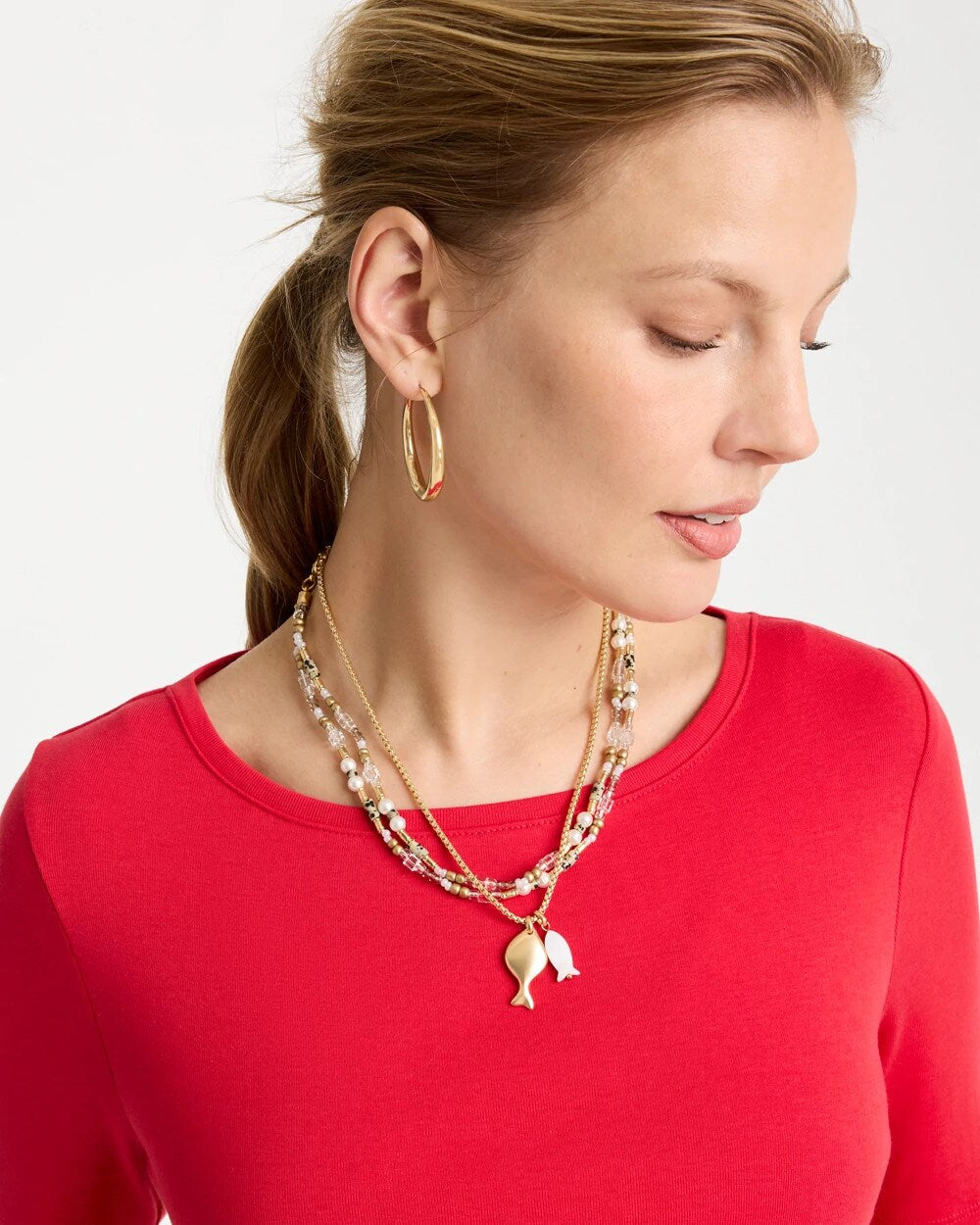 Chico's Recommended - Neutral Jasper Shell Short Necklace Neutral