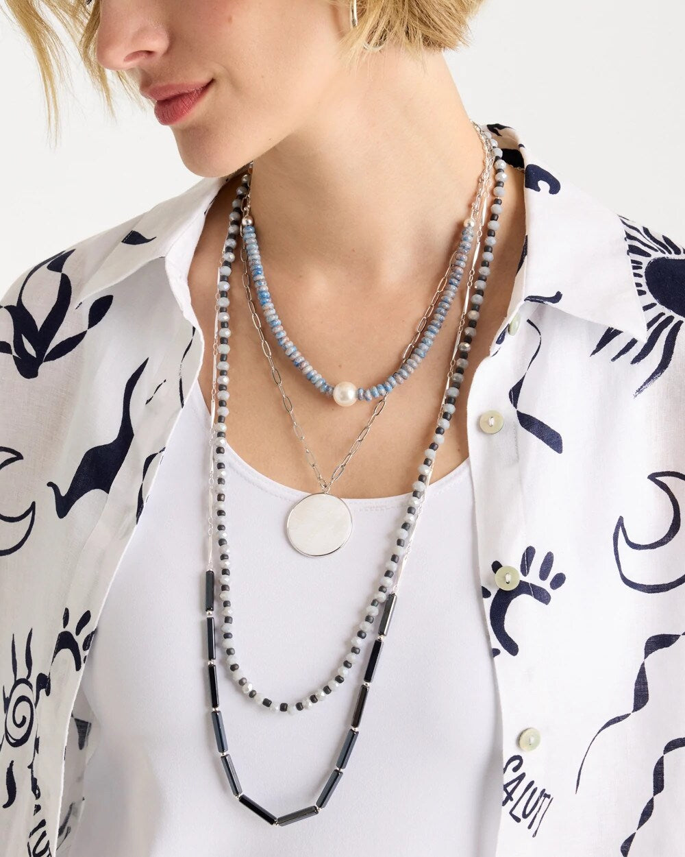 Chico's Trusted - Siren Pendant Layered Necklace Blue