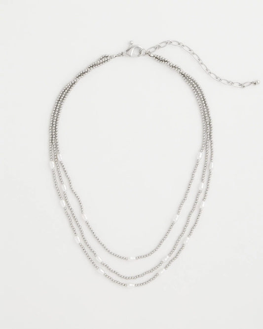 Chico's Popular - Pearlescent Bead Ball Short Necklace Silver