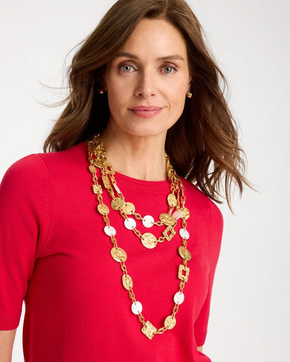 Chico's Top Pick - Pearl Hammered Long Necklace Gold