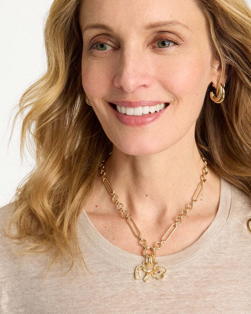 Chico's Essential - Shiny Goldtone Novelty Charm Necklace Gold