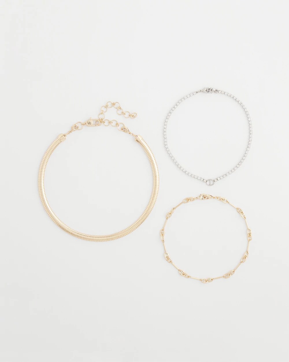Chico's Trending - Mixed Metal Link Triple-Strand Necklace Mixed Metals