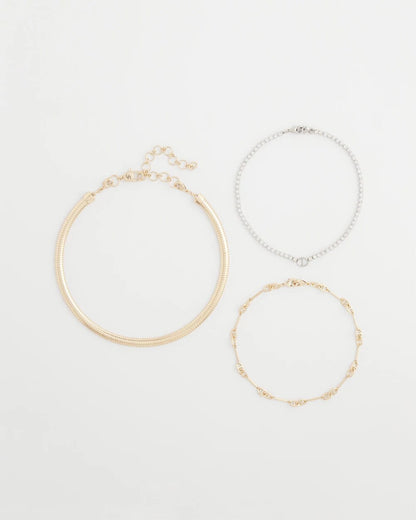 Chico's Trending - Mixed Metal Link Triple-Strand Necklace Mixed Metals