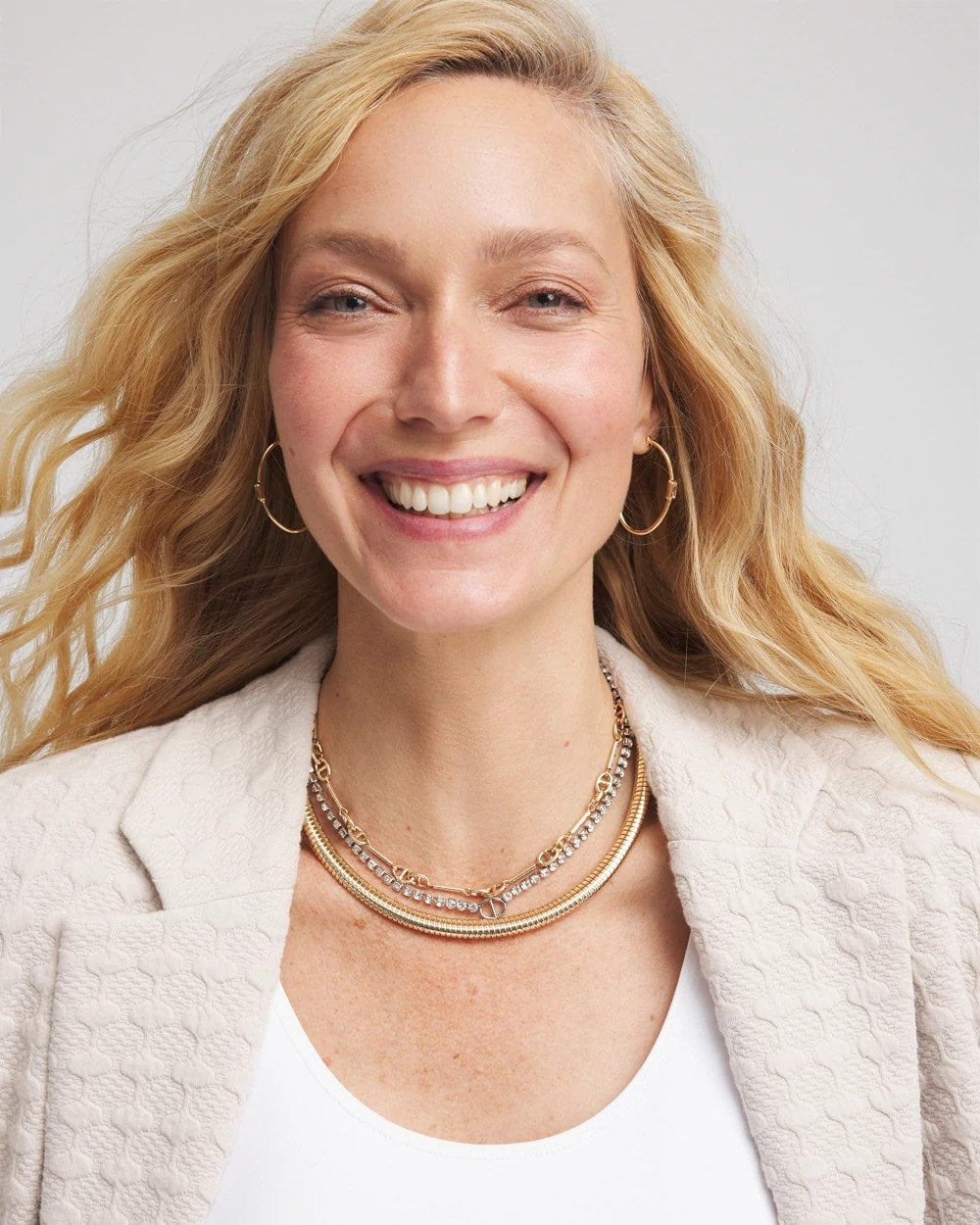 Chico's Trending - Mixed Metal Link Triple-Strand Necklace Mixed Metals