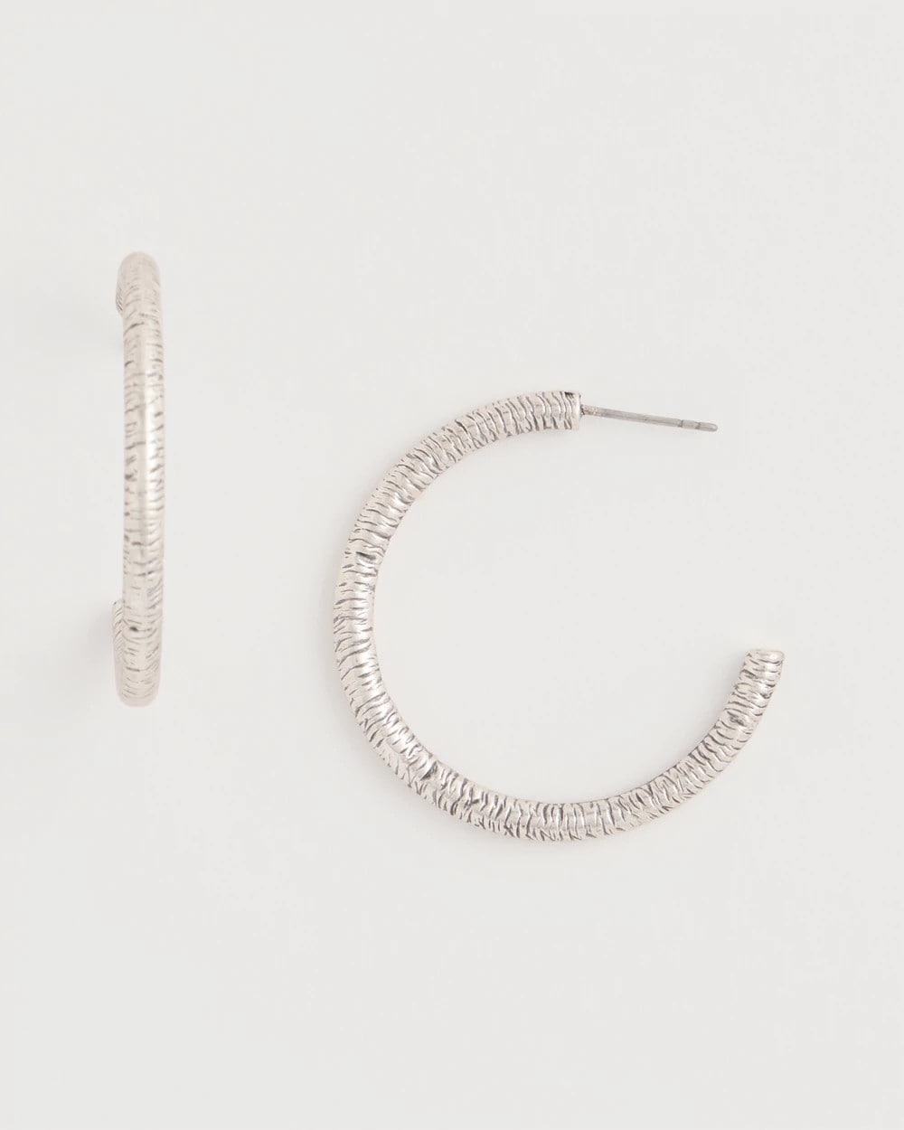 Chico's Exclusive - Silvertone Textured Hoop Earrings Silver