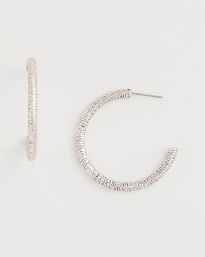 Chico's Exclusive - Silvertone Textured Hoop Earrings Silver