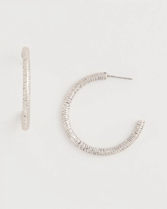 Chico's Exclusive - Silvertone Textured Hoop Earrings Silver