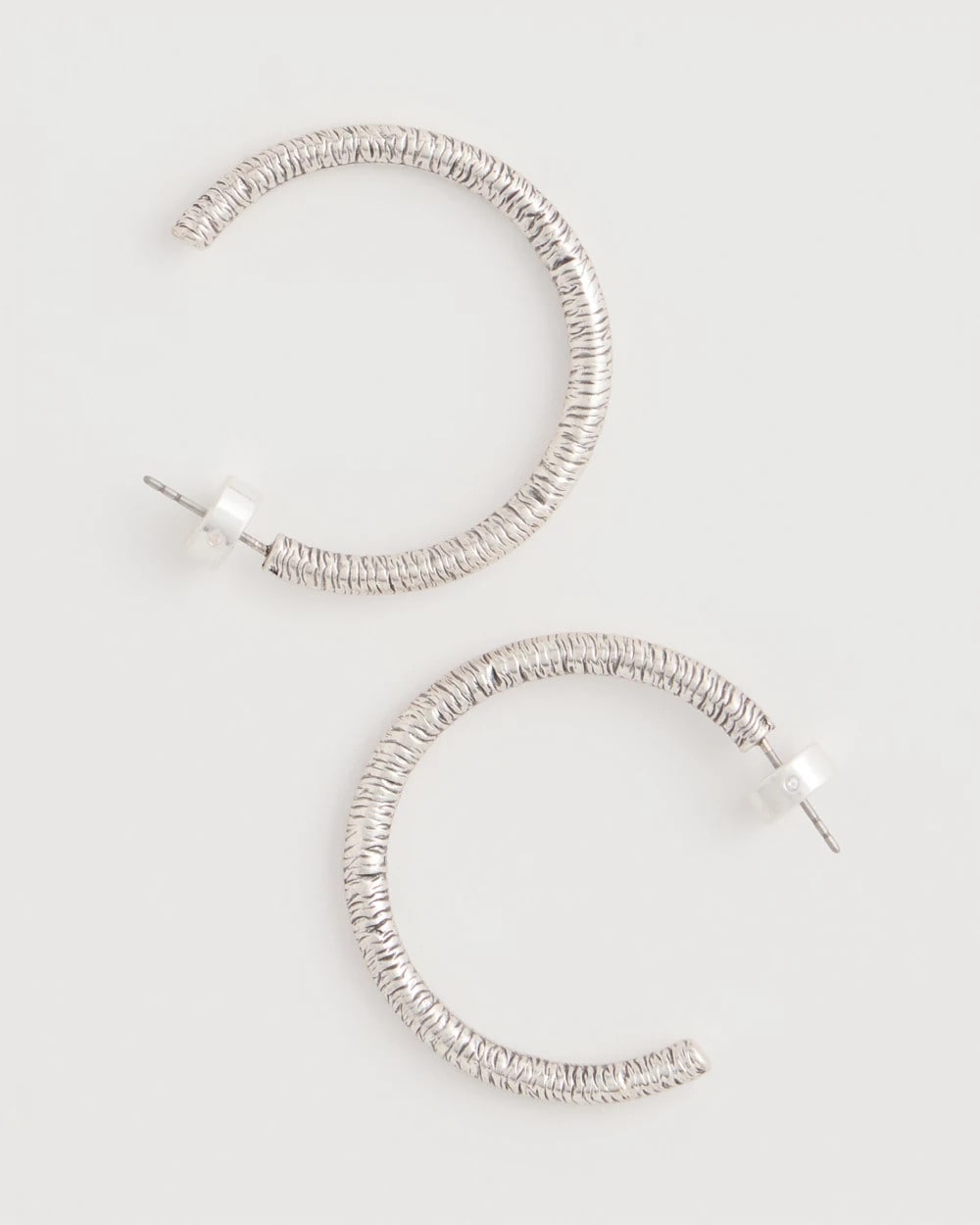 Chico's Exclusive - Silvertone Textured Hoop Earrings Silver