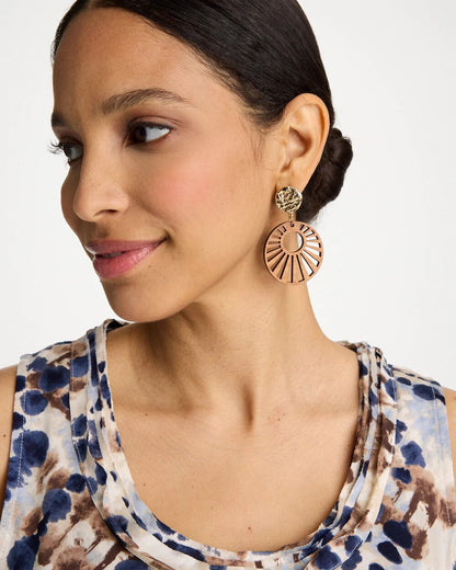 Chico's Value - Wood Carved Sun Drop Earrings Brown