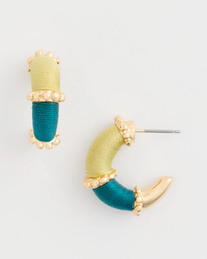 Chico's Essential - Goldtone Two-Tone Threaded Hoop Earrings Green