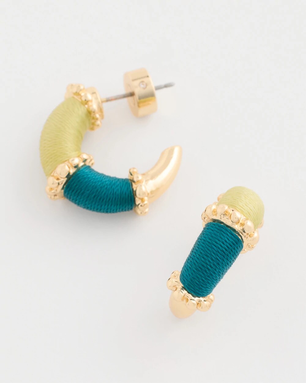 Chico's Essential - Goldtone Two-Tone Threaded Hoop Earrings Green