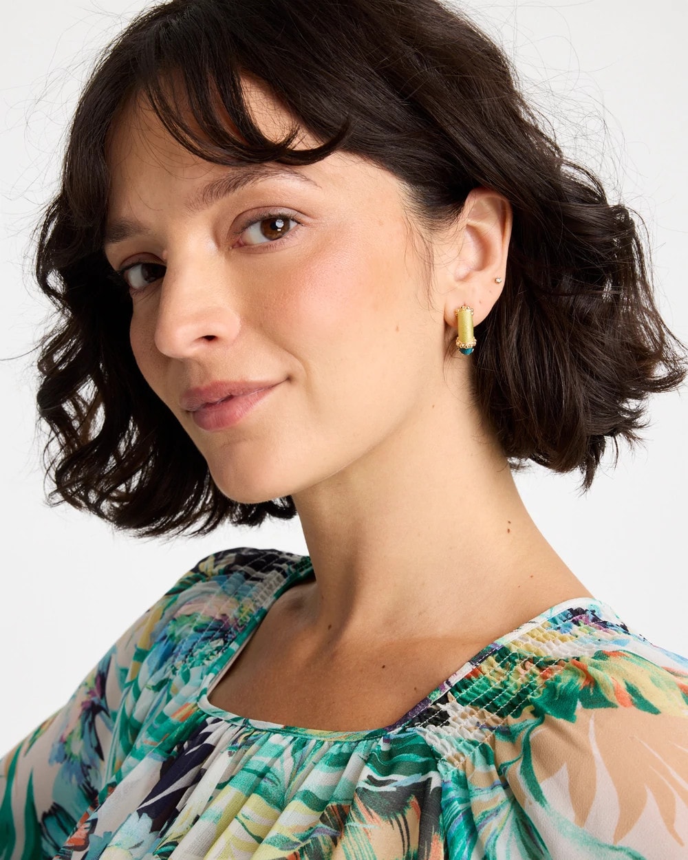 Chico's Essential - Goldtone Two-Tone Threaded Hoop Earrings Green