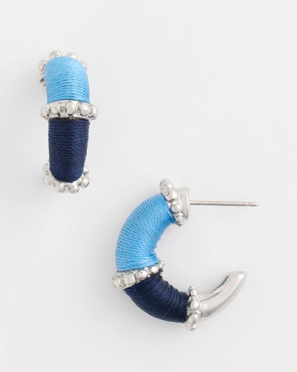 Chico's Hot Sale - Silvertone Two-Tone Threaded Hoop Earrings Blue Multi