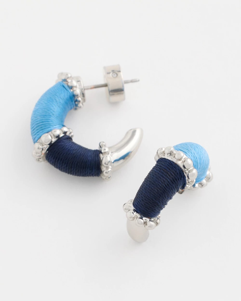Chico's Hot Sale - Silvertone Two-Tone Threaded Hoop Earrings Blue Multi